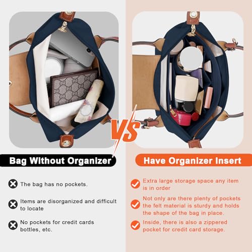 LOUKAYCCI Felt Purse Organizer Insert for Longchamp Le Pliage M Handbag Insert (Dark Blue, Medium) - Image 3