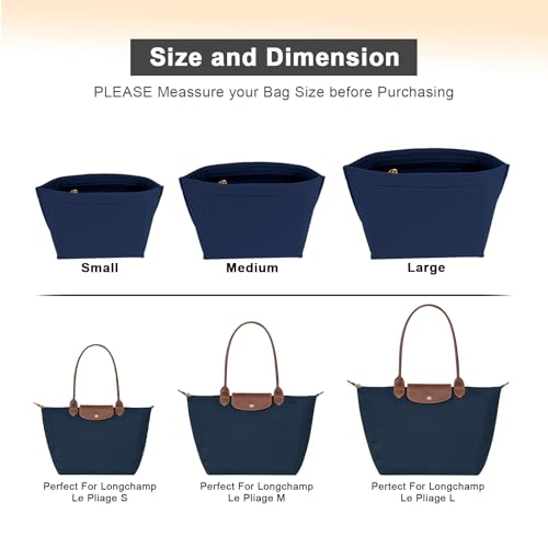 LOUKAYCCI Felt Purse Organizer Insert for Longchamp Le Pliage M Handbag Insert (Dark Blue, Medium) - Image 4
