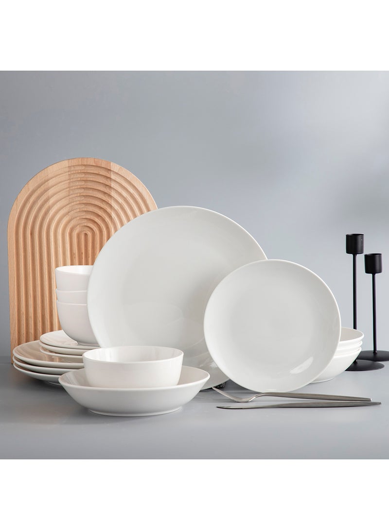 16 Piece Porcelain Dinnerware Set for 4, Kitchen Plates And Bowls, Dishwasher & Microwave Safe,Serve for 4 - All White Color - Image 1