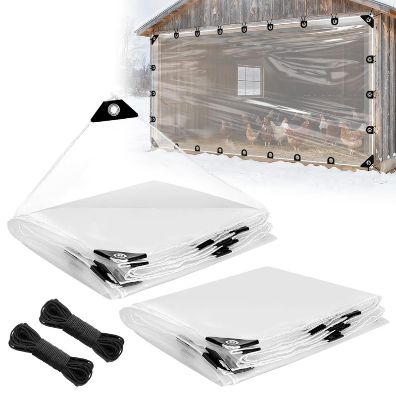 Beeplove 6.6x13ft Anti-Tear Clear Tarp Waterproof - 2pcs Windproof Poly Tarpaulin, Heavy Duty Transparent Enclosure with Grommets for Covering Chicken Coops Greenhouse Garden Plants - Image 1