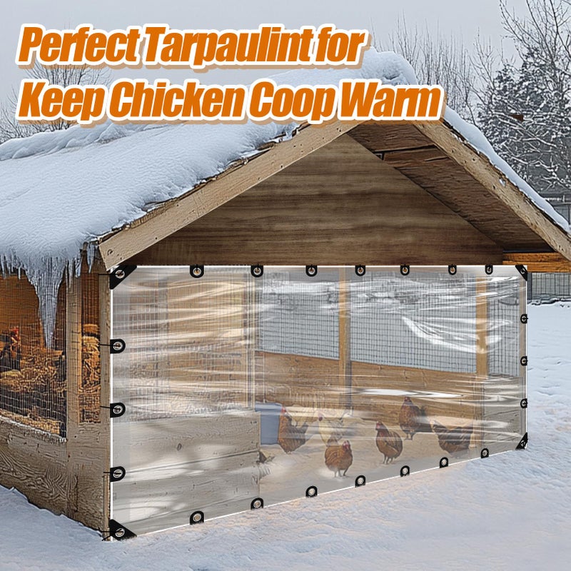 Beeplove 6.6x13ft Anti-Tear Clear Tarp Waterproof - 2pcs Windproof Poly Tarpaulin, Heavy Duty Transparent Enclosure with Grommets for Covering Chicken Coops Greenhouse Garden Plants - Image 3