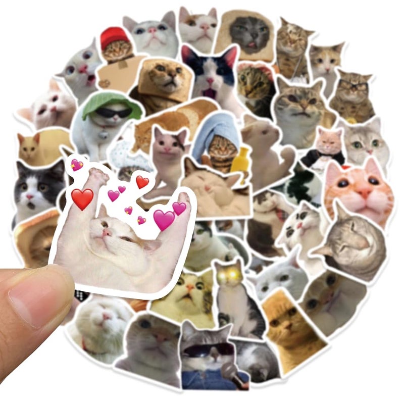 myusya 50 Pcs Cat Stickers,Funny Cat Meme,Waterproof Vinyl Stickers for Laptop Phone Guitar Water Bottles Luggage - Image 2