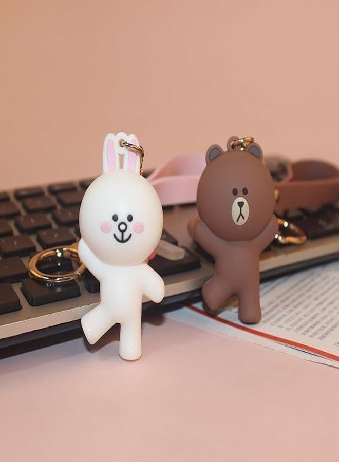 Funspark Cute Keychain Set of 4 - Brown Bear & Cony Rabbit with Good Luck Strap 2 Matching Cartoon Keychains + 2 Sticky Hooks Bag Charm, Purse, Car Key Ring, Gift for Kids & Adults - Image 4