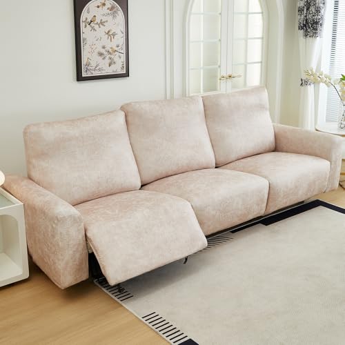 vctops Vintage Leather Look Stretch Recliner Sofa Covers 8Pieces Water Resistant Reclining Couch Covers Non Slip Sofa Slipcovers Soft Furniture Protector for Dogs Cats Beige3 Seater - Image 1