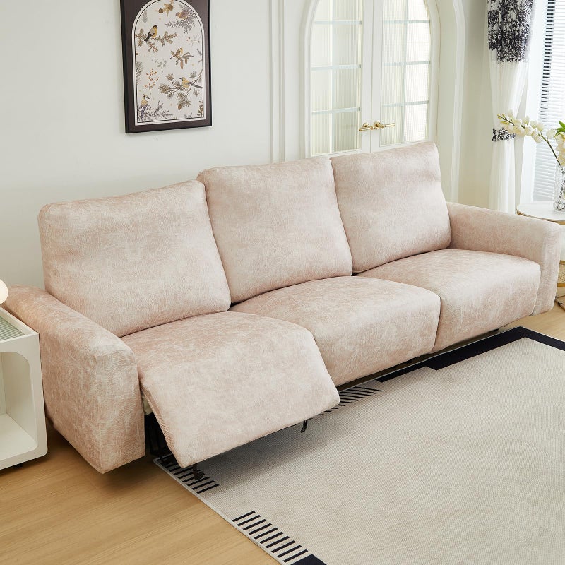 vctops Vintage Leather Look Stretch Recliner Sofa Covers 8Pieces Water Resistant Reclining Couch Covers Non Slip Sofa Slipcovers Soft Furniture Protector for Dogs Cats Beige3 Seater - Image 2