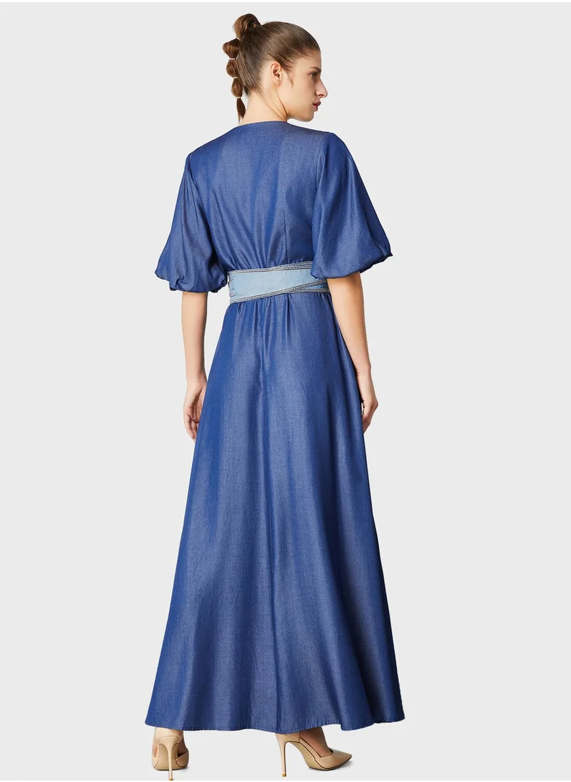 Femi9 Surplice Neck Belted Dress