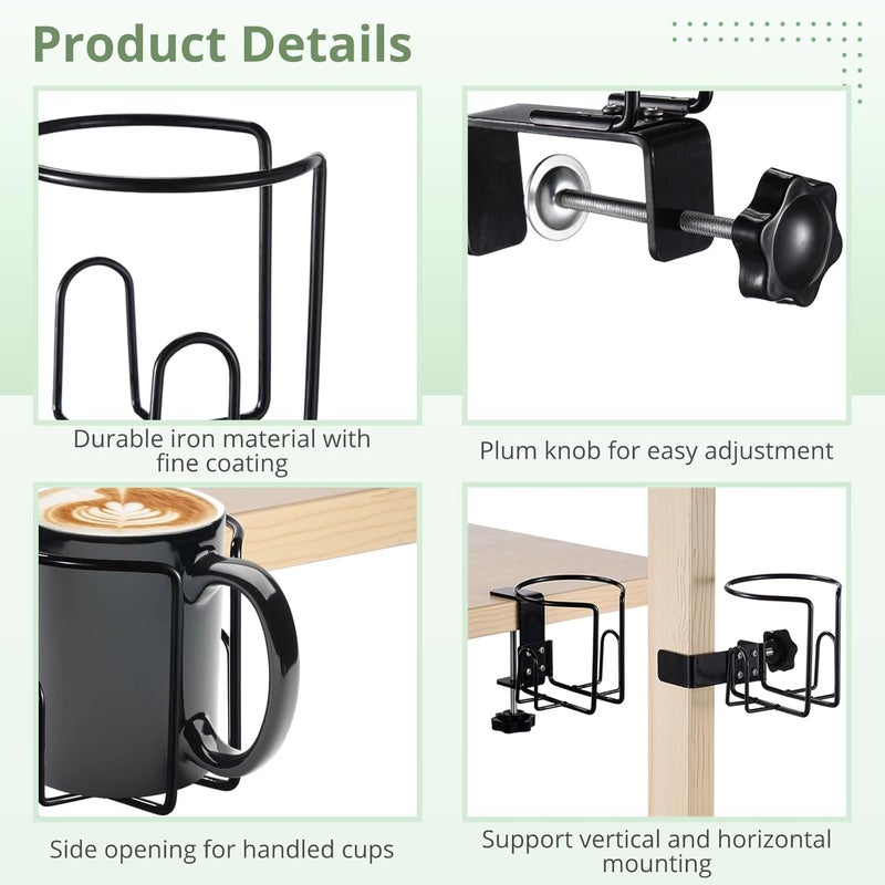 Lnrueg 3 Pcs Desk Cup Holders AntiSpill Clampon Drink Mounts for Table Adjustable Coffee Bottle Racks for Desks Tables Wheelchairs Support Horizontal or Vertical Surface Mounting - Image 3