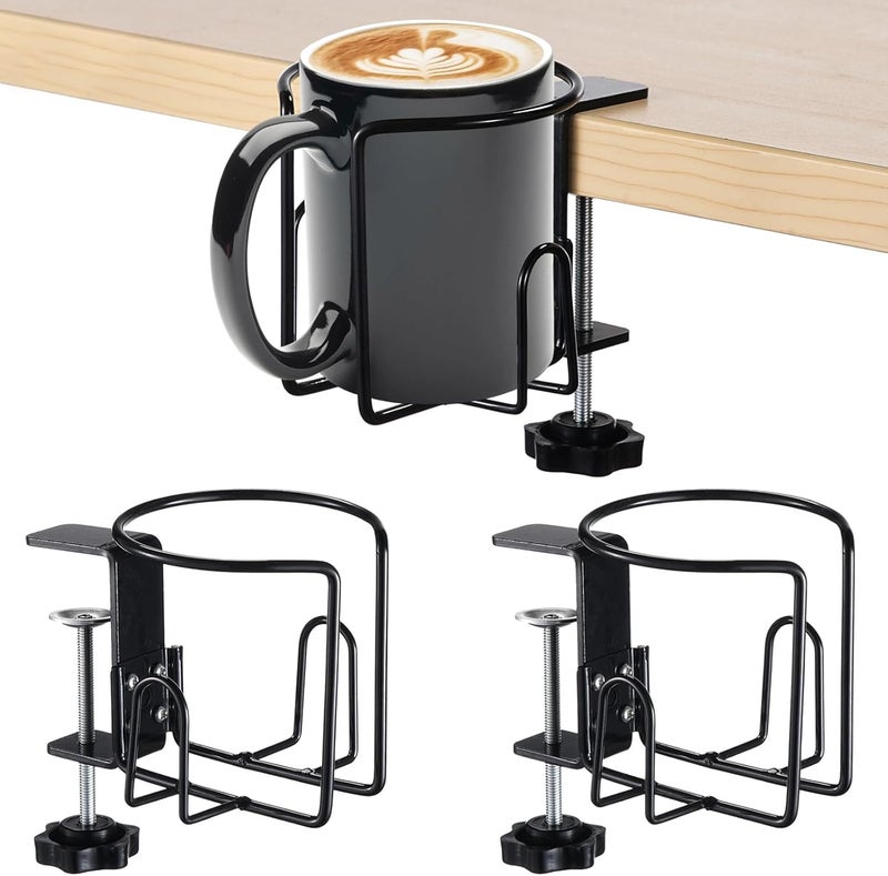 Lnrueg 3 Pcs Desk Cup Holders AntiSpill Clampon Drink Mounts for Table Adjustable Coffee Bottle Racks for Desks Tables Wheelchairs Support Horizontal or Vertical Surface Mounting - Image 1