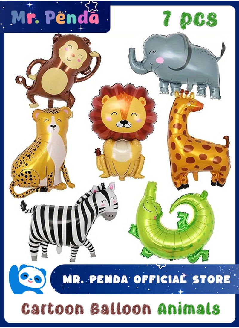 Mr. Penda 7 Pieces Colorful Cartoon Animal Balloon Party Pack, Assorted Zoo Character Aluminum Film Balloons, Jungle Animal Ballons, For Birthday Party Sets, Mall Activities, Theme Party  - Image 1