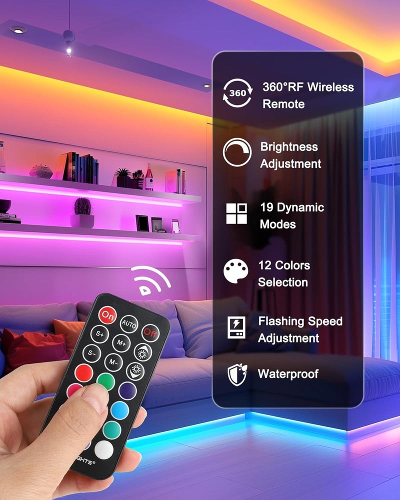 HitLights LED Strip Lights, 4 Pre-Cut Waterproof RGB Small LED Light Strip Kit Dimmable Color Changing SMD 5050 LED Tape Light with RF Remote, UL-Listed Power Supply and Connectors for TV Bedroom Home - Image 3