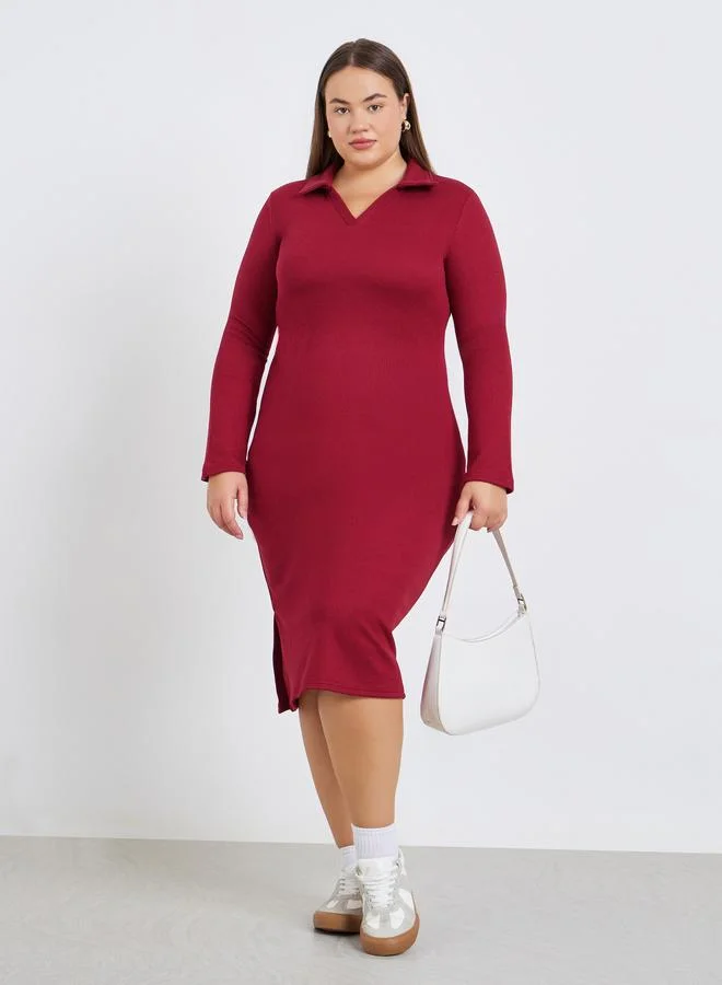 Styli Plus Size Red Polo Midi Sheath Dress