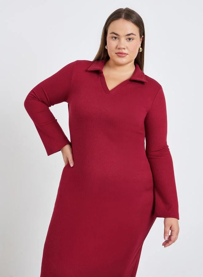 Styli Plus Size Red Polo Midi Sheath Dress