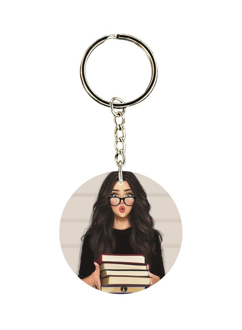 RKN Single Sided Girl And Book Printed Keychain