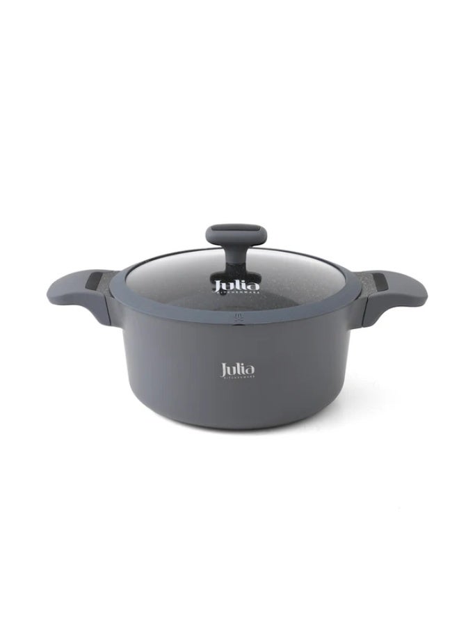 Julia Elite Edge Casserole 28cm with Lid - Grey - Black Granite Non-Stick - Induction Ready - Image 2