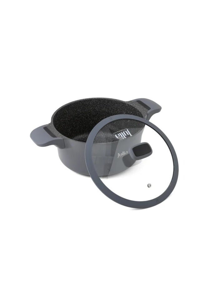 Julia Elite Edge Casserole 28cm with Lid - Grey - Black Granite Non-Stick - Induction Ready - Image 1