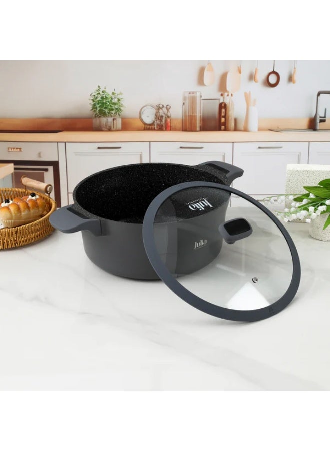 Julia Elite Edge Casserole 28cm with Lid - Grey - Black Granite Non-Stick - Induction Ready - Image 5
