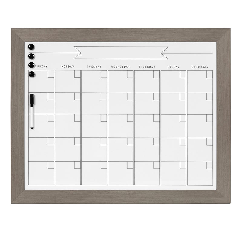 DesignOvation Beatrice Framed Magnetic Dry Erase Monthly Calendar 23x29 Gray