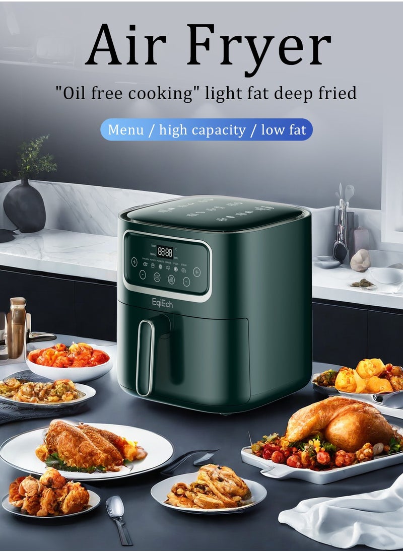 EqiEch - Air Fryer 10 Liter 1500 W ,Digital Touch Panel LCD Display Smart Air Fryer with 6  Presets Timer Automatic Power-Off Function and Non-Stick Dishwasher-Safe Parts, Green - Image 1