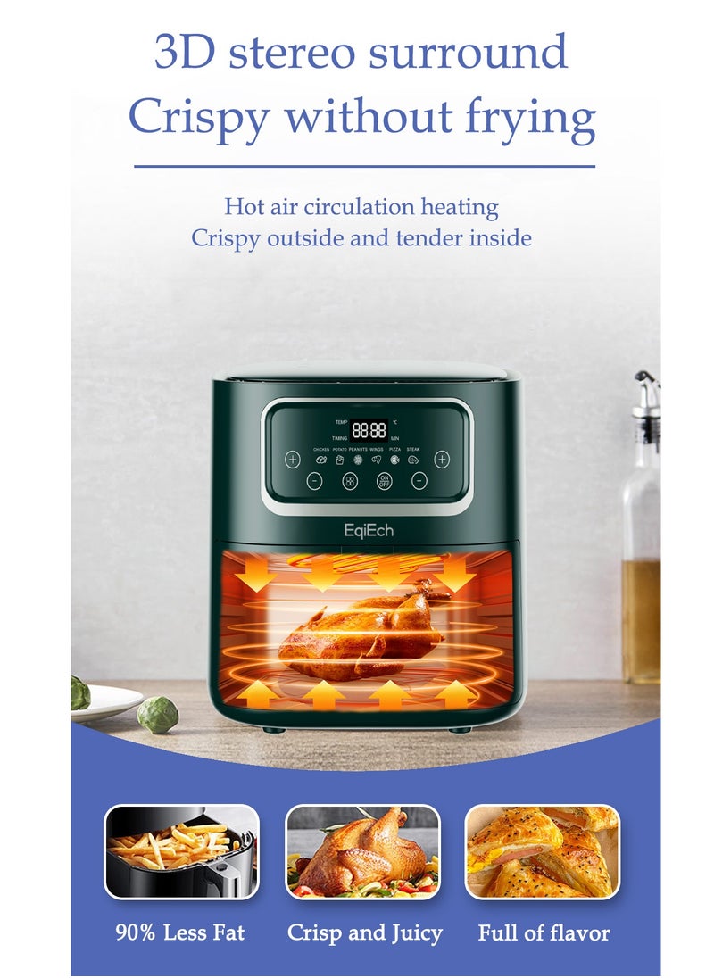 EqiEch - Air Fryer 10 Liter 1500 W ,Digital Touch Panel LCD Display Smart Air Fryer with 6  Presets Timer Automatic Power-Off Function and Non-Stick Dishwasher-Safe Parts, Green - Image 1