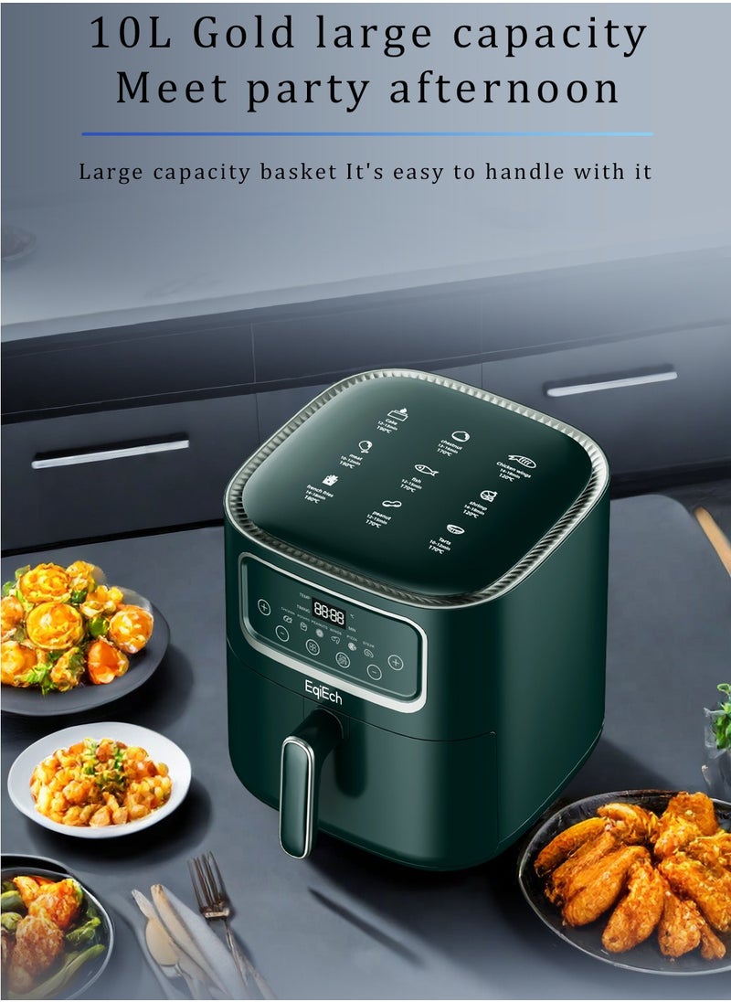 EqiEch - Air Fryer 10 Liter 1500 W ,Digital Touch Panel LCD Display Smart Air Fryer with 6  Presets Timer Automatic Power-Off Function and Non-Stick Dishwasher-Safe Parts, Green - Image 1