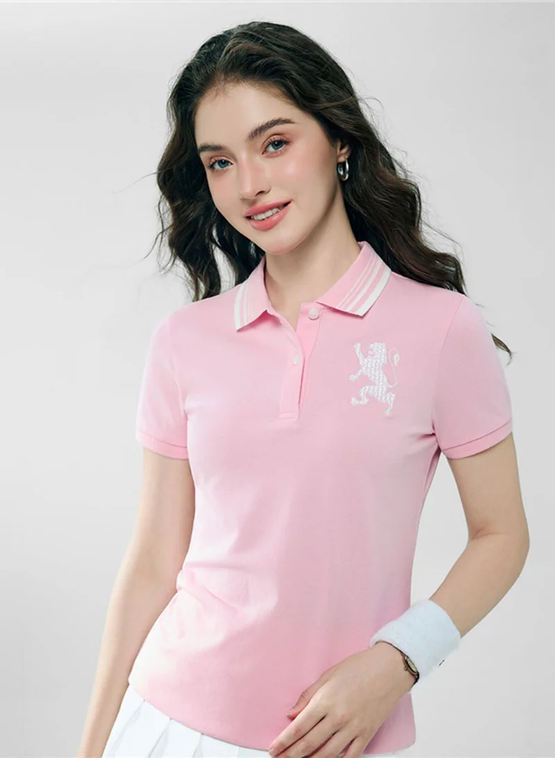 Women’s Slim Pique Polo with 3D Lion Embroidery