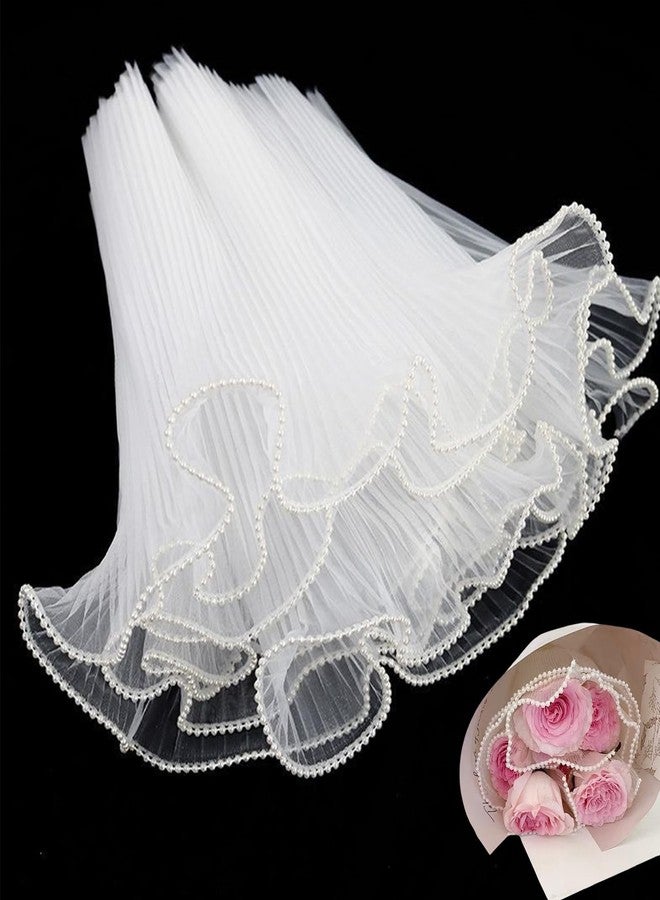 JXITON 4.37 Yards White Flower Wrapping Mesh Paper, Pearl Edge Bouquet Packaging Paper Wrinkled Flower Bouquet Packing for Floral Arrangement Valentine's Day Mother's Day Wedding Florist Supplies - Image 1