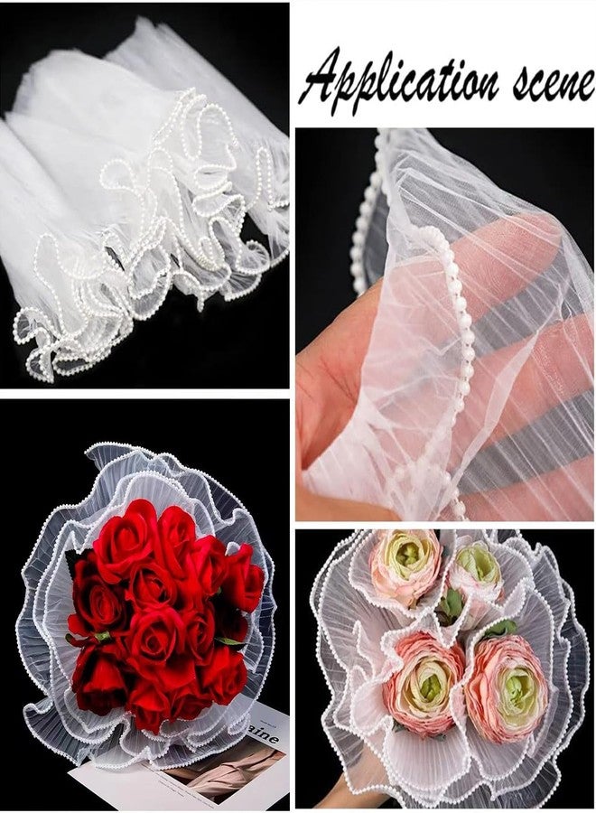 JXITON 4.37 Yards White Flower Wrapping Mesh Paper, Pearl Edge Bouquet Packaging Paper Wrinkled Flower Bouquet Packing for Floral Arrangement Valentine's Day Mother's Day Wedding Florist Supplies - Image 5