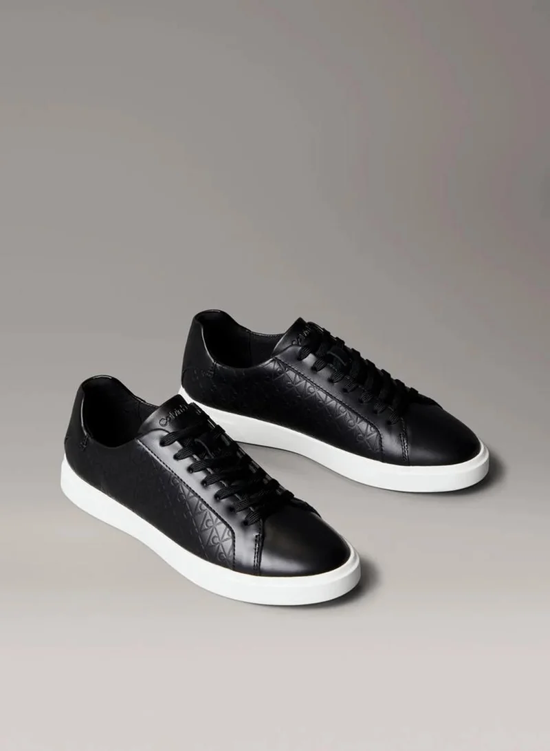 Calvin Klein Black Leather Emblem Logo Pattern Trainers for Women | Best Price UAE