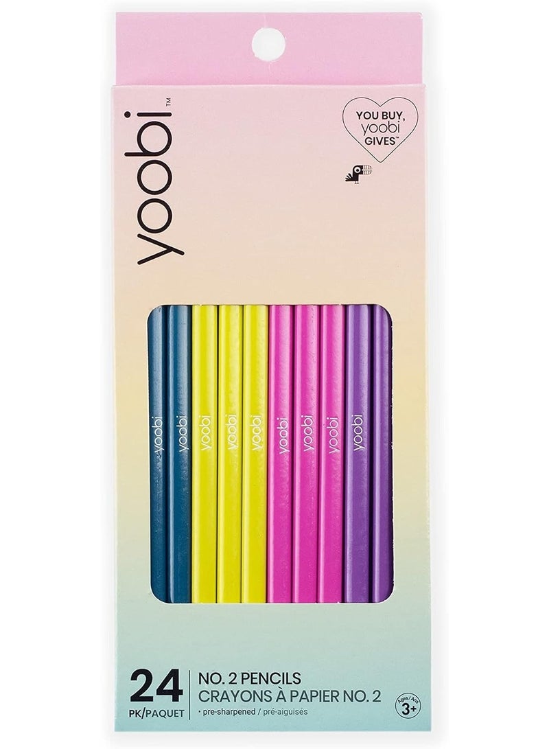Yoobi 24-Pack No. 2 Pencils - High-Quality Woodcase Pencils with Erasers, Bulk Pre-Sharpened, Non-Toxic, School Supplies for Kids & Adults - Blue, Yellow, Pink, Purple Barrels - Image 1