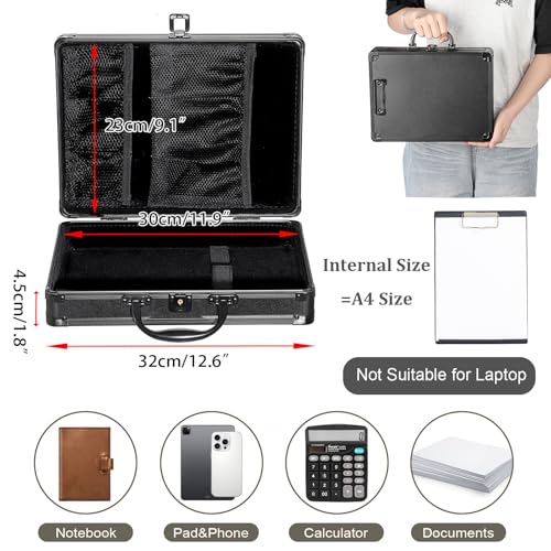 Hoowen Clipboard Storage Box with Key Lock and Handle, 12x9 Inch Aluminum Clipboard Case, Portable Small Briefcase with Binder, Heavy Duty Metal Paper Organizer for Office Business Men, Letter Size - Image 3