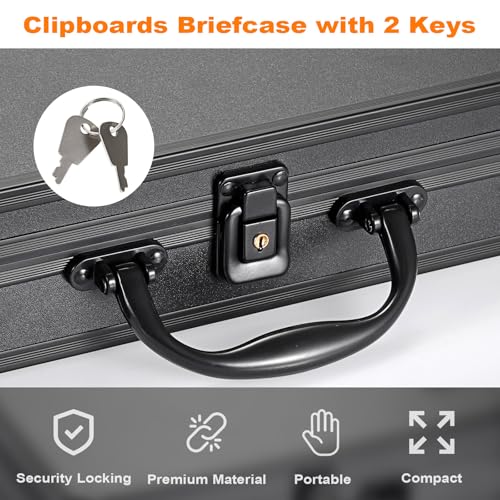 Hoowen Clipboard Storage Box with Key Lock and Handle, 12x9 Inch Aluminum Clipboard Case, Portable Small Briefcase with Binder, Heavy Duty Metal Paper Organizer for Office Business Men, Letter Size - Image 4