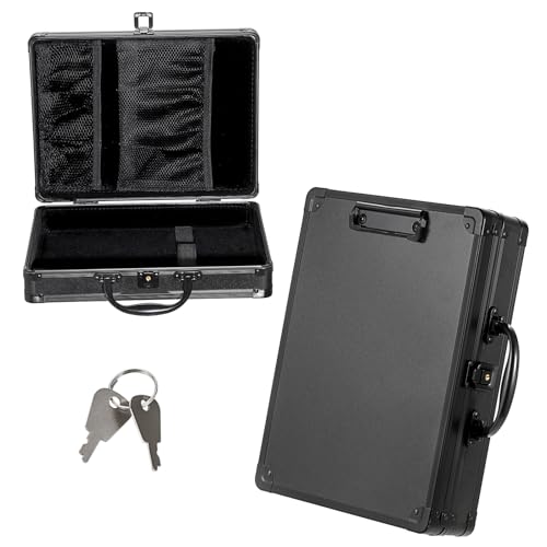 Hoowen Clipboard Storage Box with Key Lock and Handle, 12x9 Inch Aluminum Clipboard Case, Portable Small Briefcase with Binder, Heavy Duty Metal Paper Organizer for Office Business Men, Letter Size - Image 1