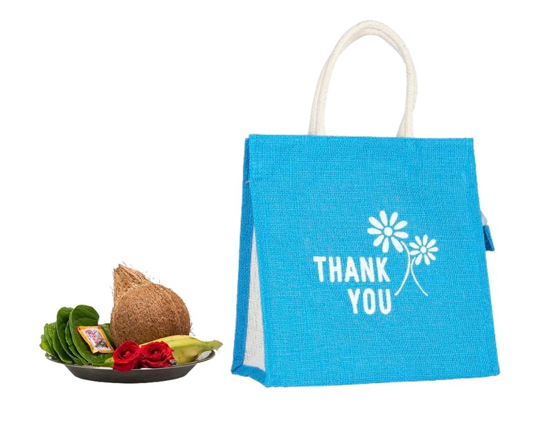 SOMAN Jute Ecofriendly Return Gift Bags Thankyou Printed Colorful bags with Zip Pack of 10 Bags - Image 3