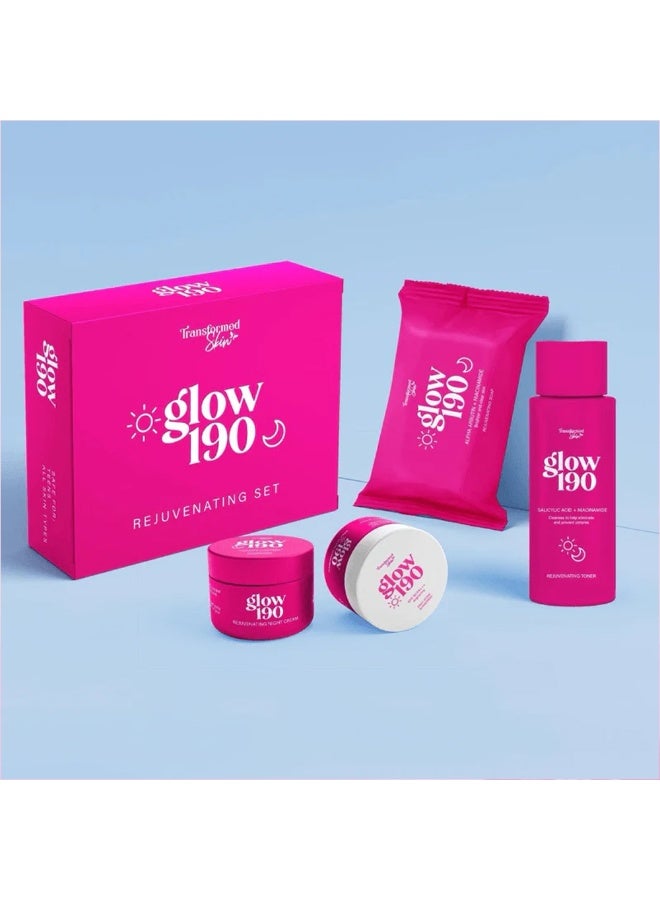 Transformed Skin Glow 190 Complete Rejuvenating Skin Care Kit with Salicylic Acid Niacinamide Toner, Brightening Sunscreen SPF 30 PA+++, Night Cream and Cleansing Soap for Daily Facial Care and Radiant Looking Skin - Image 1