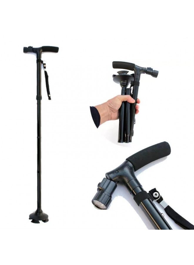 RUNZI Folding Cane with Led Light, Adjustable Canes and Walking Sticks for Men and Women, Walking Cane Stick for Elderly with Cushion T Handle and Pivoting Quad Base - Image 1