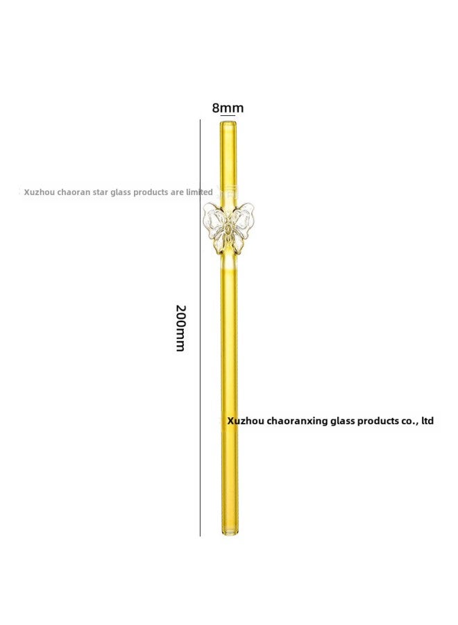 Creative Cartoon Butterfly Straw Colorful Glass Transparent High Borosilicate Straight Tube 8*200mm For Beverage Drinking-Color:Yellow - Image 1