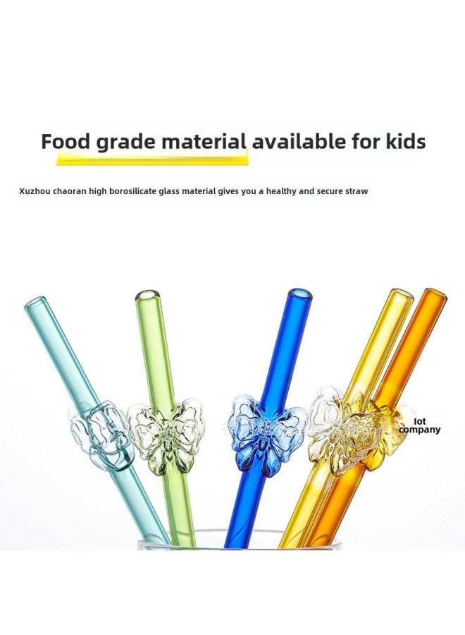 Creative Cartoon Butterfly Straw Colorful Glass Transparent High Borosilicate Straight Tube 8*200mm For Beverage Drinking-Color:Yellow - Image 3