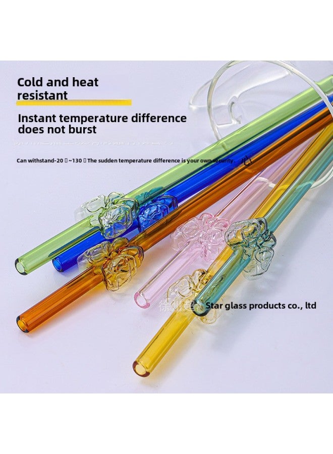 Creative Cartoon Butterfly Straw Colorful Glass Transparent High Borosilicate Straight Tube 8*200mm For Beverage Drinking-Color:Yellow - Image 4