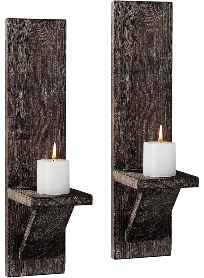 The Bros Wall Sconce Candle Holder, Wall Mount Wooden Candle Holders, Wall Decor Floating Shelves, Candle Flowers Vase Wall Shelf for Bathroom Bedroom Living Room, Set of 2 - Image 1