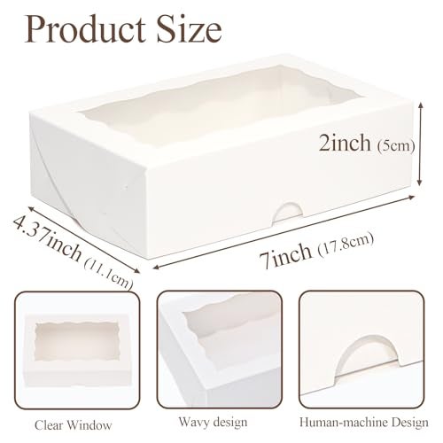 ROSPAKTEK 20pcs 7x4.3x2 Inch White Bakery Treat Boxes with Window - Christmas Valentine's Cookie, Chocolate Truffle, Strawberries & Cakesickle Gift Boxes - Image 3