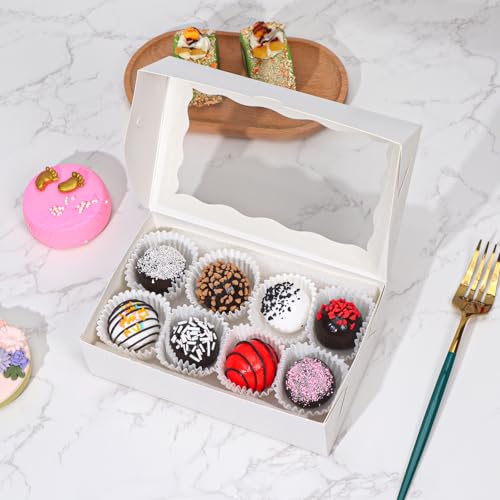 ROSPAKTEK 20pcs 7x4.3x2 Inch White Bakery Treat Boxes with Window - Christmas Valentine's Cookie, Chocolate Truffle, Strawberries & Cakesickle Gift Boxes - Image 4