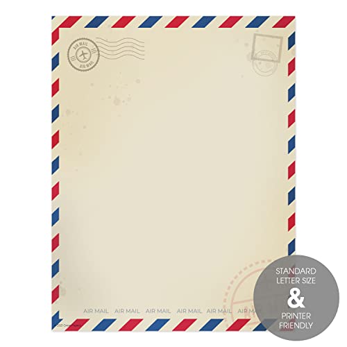Canopy Street Vintage Air Mail Letterhead / 50 Sheets 8.5" x 11" Rustic Paper/Travel Themed Stationery/Red And Blue Striped Design - Image 2