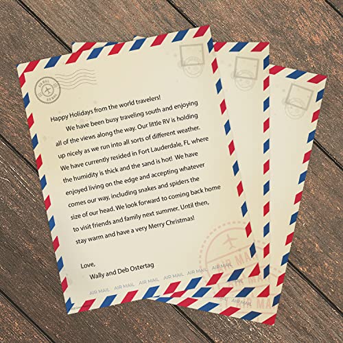 Canopy Street Vintage Air Mail Letterhead / 50 Sheets 8.5" x 11" Rustic Paper/Travel Themed Stationery/Red And Blue Striped Design - Image 4