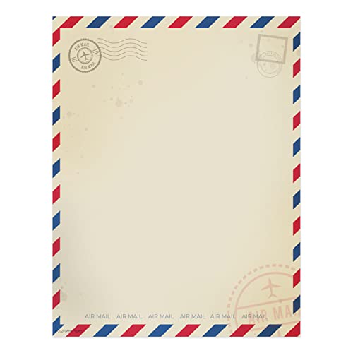 Canopy Street Vintage Air Mail Letterhead / 50 Sheets 8.5" x 11" Rustic Paper/Travel Themed Stationery/Red And Blue Striped Design - Image 1