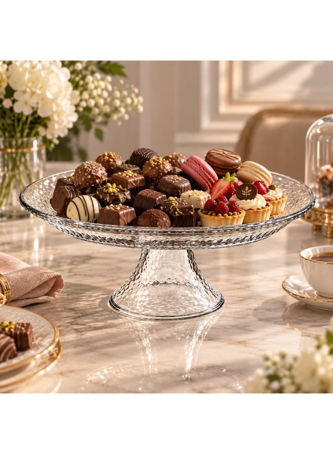 LIBBEY Glass Cake Stand With Oval Stoned Clear - Image 2