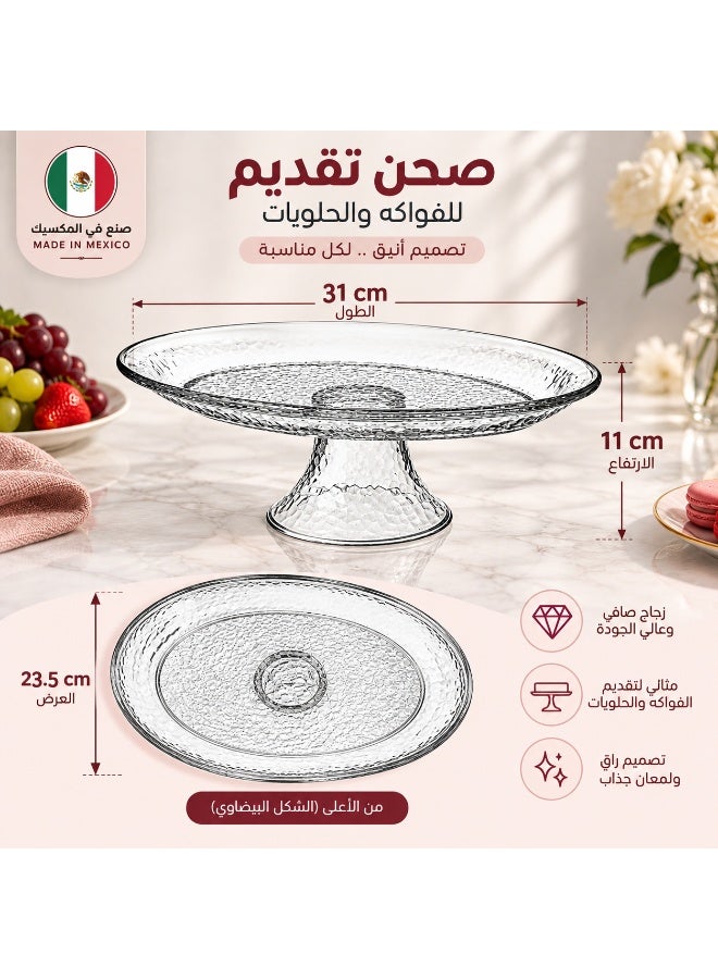 LIBBEY Glass Cake Stand With Oval Stoned Clear - Image 4