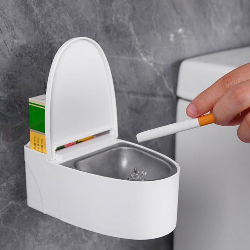 Wall Mounted Windproof Ashtray 2 Pack White Flip Top Design For Indoor Home Office Use - Image 3