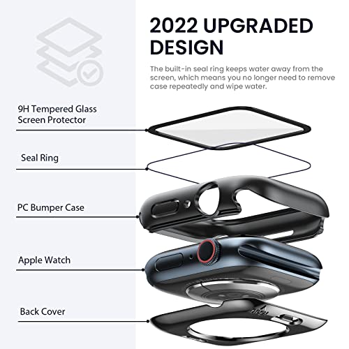 Tensea (2 in 1) for Waterproof Apple Watch Screen Protector Case 44mm SE 3/SE 2nd Generation/SE/Series 6/5/4 Accessories, 360 Front and Back, iWatch Face Cover with Tempered Glass for Women Men, 44 mm - Image 3