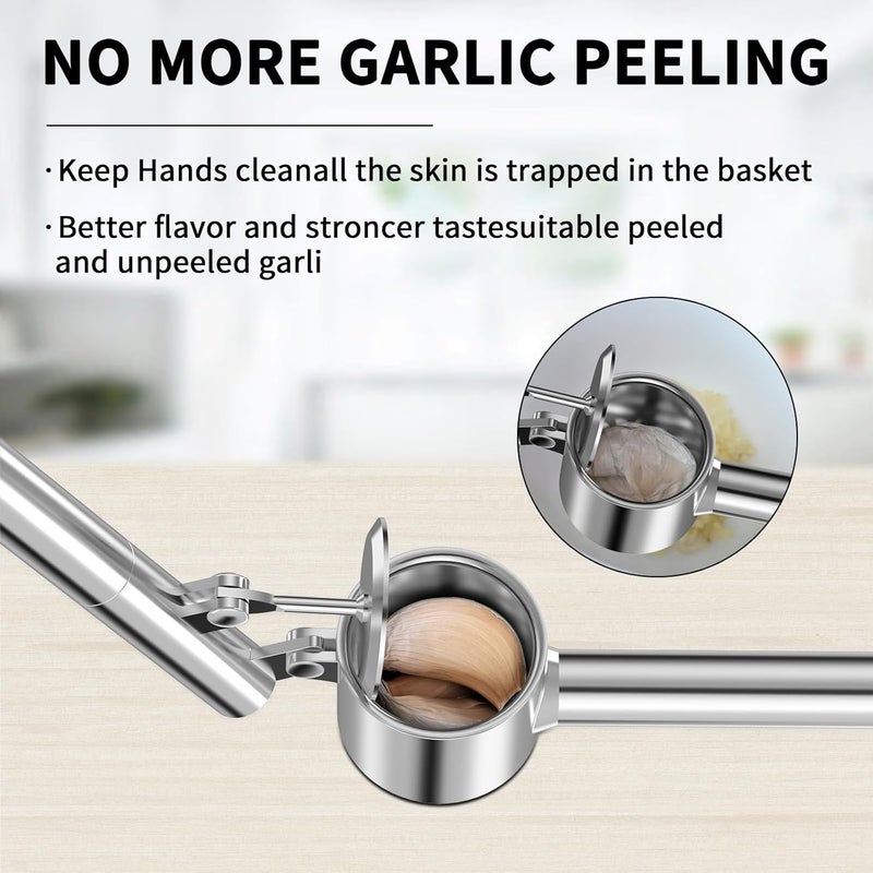 BMCASEQP 5-in-1 Stainless Steel Garlic Press Set with Large Chamber & Mincer - Heavy Duty Rustproof Garlic Crusher with Ergonomic Handle, Dishwasher Safe, Easy Squeeze Design for Ginger, Nuts, Herbs (Large) - Image 3
