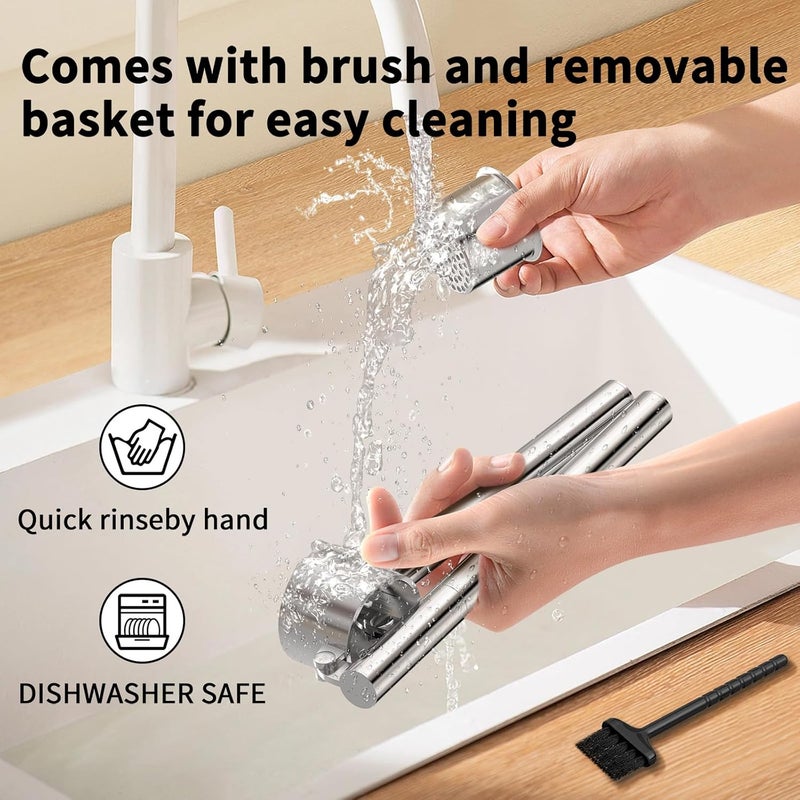 BMCASEQP 5-in-1 Stainless Steel Garlic Press Set with Large Chamber & Mincer - Heavy Duty Rustproof Garlic Crusher with Ergonomic Handle, Dishwasher Safe, Easy Squeeze Design for Ginger, Nuts, Herbs (Large) - Image 4